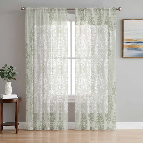Sage Green Sheer Curtains 63 Inch Length 2 Panels Set, Vintage Elegant Abstract Art Voile Window Treatment Rod Pocket Curtains Sheers Drapes for Bedroom/Living Room/Kitchen 52x"63"x2