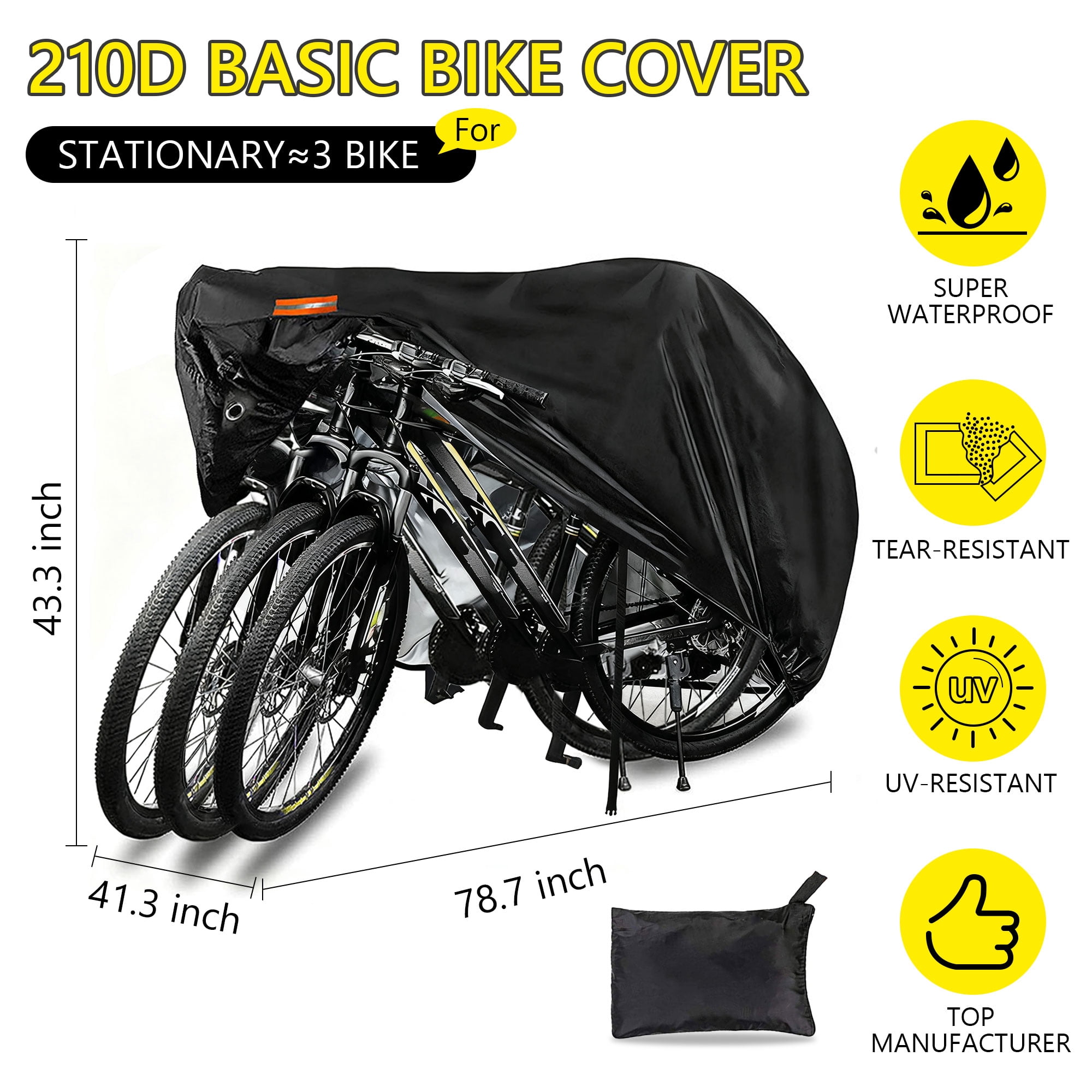 Semfri XXL Bike Cover, Fits 3 Bicycles Heavy-Duty Waterproof/Sun-Resistant, with Locking Buckles, for Mountain /Road/E-Bikes