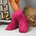 thumbnail image 2 of Rokment Furry Faux-Fur Boots for Women Winter Fuzzy Snow Boots Plush Lined Warm Comfy Indoor Outdoor Mid Calf Flat Short Booties with No Heel Pink Size 9, 2 of 7