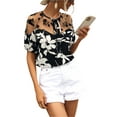 thumbnail image 5 of Liacowi Women Junior Casual Blouse Short Sleeve Flower Printed Mesh Patchwork Romantic Tops, 5 of 7