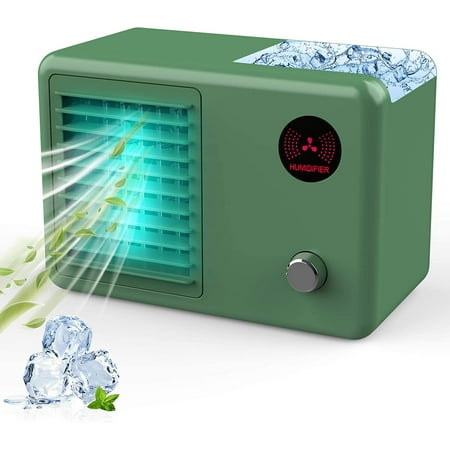

Personal Air Cooler 2000 mAh Cordless Portable Air Conditioner with 3 Speed Modes Rechargeable Mini Air Conditioner Fan with 7 Colors Night Light for Car Desktop Office Room (Green)