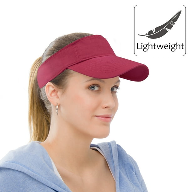 KC Caps Unisex Washed Cotton Twill Solid Sports Sun Visor Hat Red