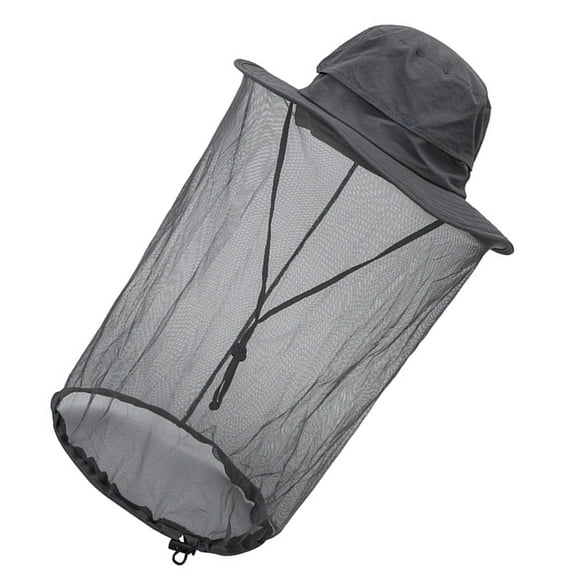 WORGEOUS Outdoor Repelling Bucket Hat Sunscreen Hat Face Covering Net Anti-UV Fisherman Hat Dark Grey