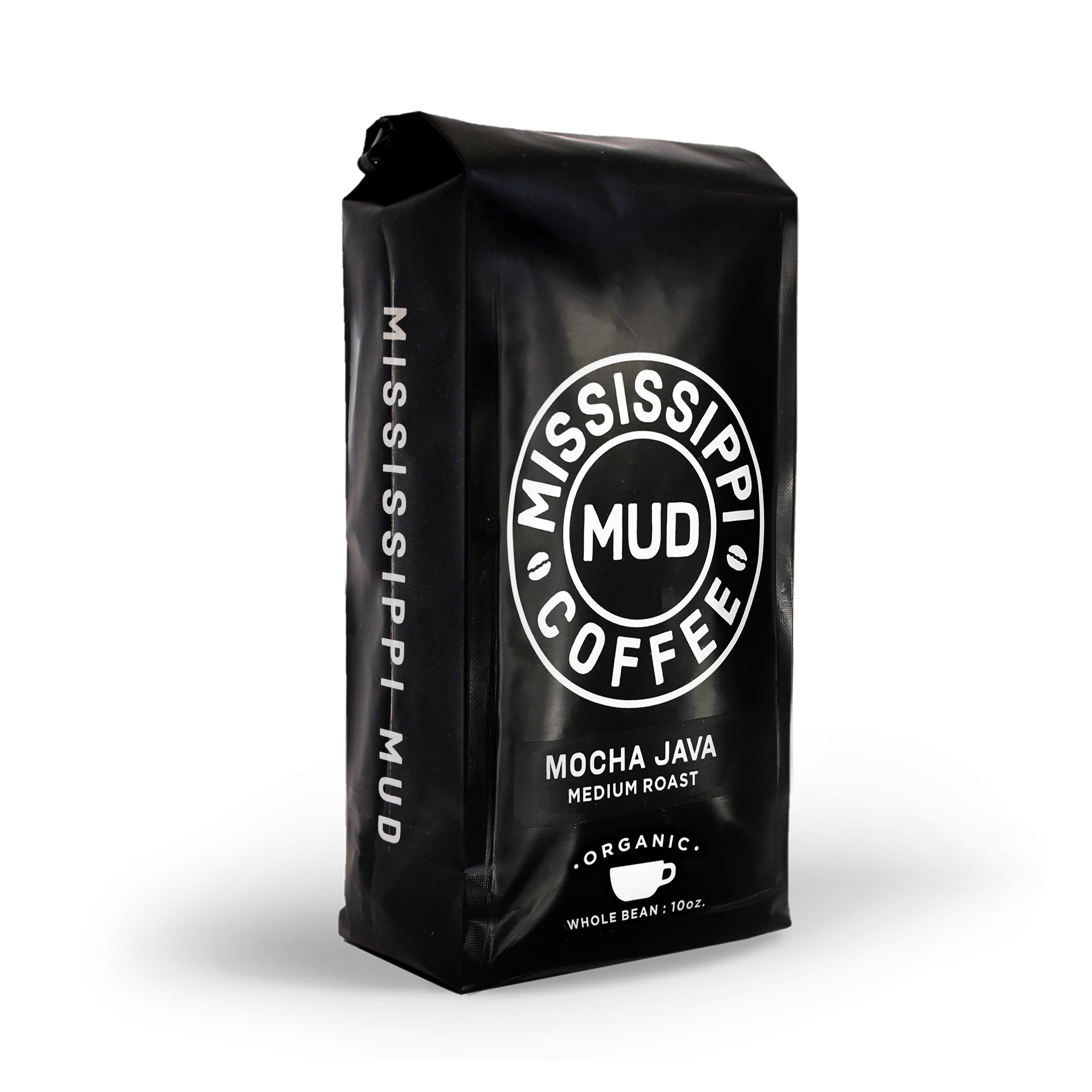 Mississippi Mud Coffee Mocha Java Whole Bean Coffee Medium Roast, 100% Organic Arabica, 10 oz