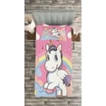 thumbnail image 3 of Ambesonne Feminine Quilted Bedspread Set 2 Pcs, Rainbow Music Notes, Twin Size, Yellow and Pink, 3 of 6