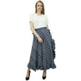 thumbnail image 4 of Phagun Women's Check Printed Self Belt Cotton Navy Blue Ruffled Wrap Skirt, 4 of 6