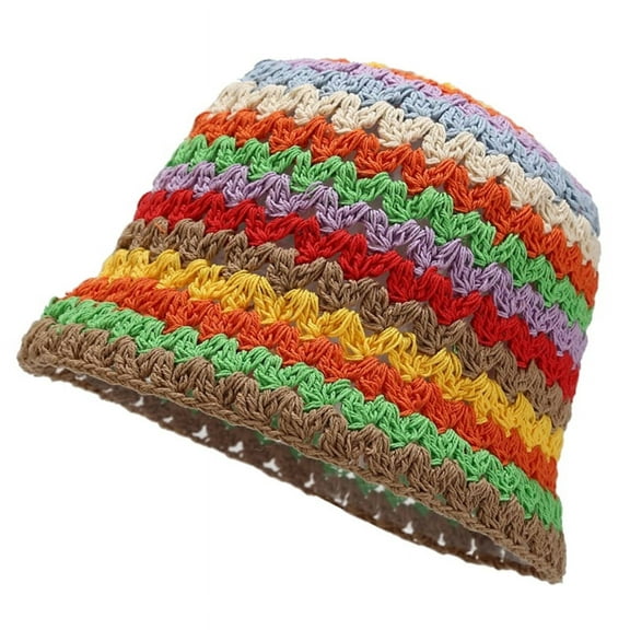 SUNRI Fashion Crochet Basin Hat Rainbow Color Fisherman Hat Summer Sunscreen Hat All-match for Men Women Couple