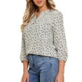 thumbnail image 4 of INSPIRE CHIC V Neck Floral Shirt for Women's 3/4 Sleeve Smocked Front Button Up Casual Summer Blouse Top L White, 4 of 6