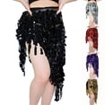 thumbnail image 2 of Women's Tie Side Fringed Sequins Skirt for Belly Dance, Sparkly Tassel Hip Scarf Wrap for Rave Festival Disco Party, 2 of 5