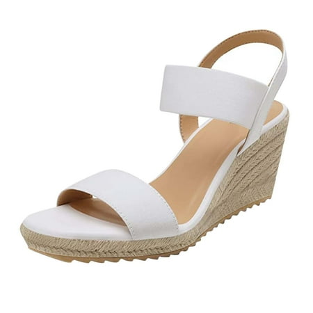 

iOPQO Women s sandals Sandals For Women Ladies Fashion Solid Wedges Casual Roman Shoes Sandals Solid Color Linen Bottom White 40