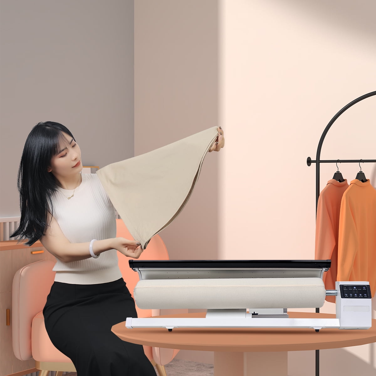 Rotary Press Iron Steamer Machine Foot Pedal and Touch Screen Control Hotel Home Usage for Bedsheets Curtains Big Area Fabric Iron In One Go