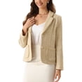 thumbnail image 4 of INSPIRE CHIC Women's Tweed Blazer Notch Lapel Long Sleeve Fall Elegant Business Casual Jacket XL Apricot, 4 of 6