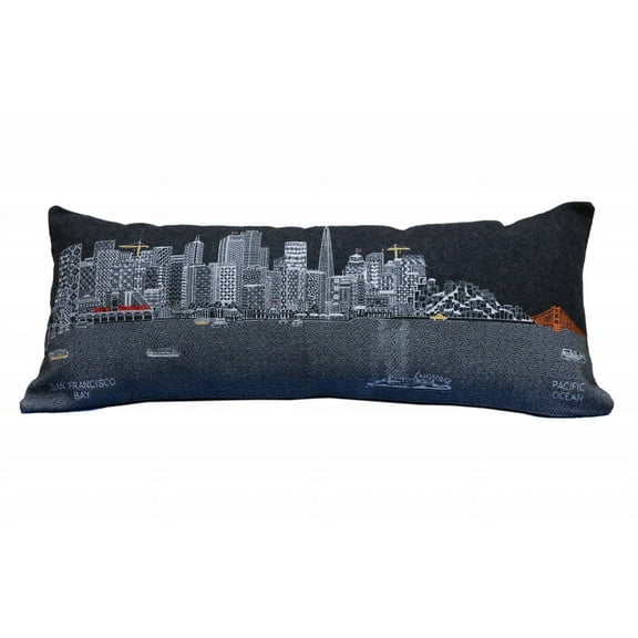 35" Black San Francisco Nighttime Skyline Lumbar Decorative Pillow