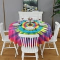 thumbnail image 2 of Rainbow Tie Dye Mandala Pattern Round Tablecloth 60"x60",Wrinkle Wipeable Table Cloth for Kitchen Dining Room Picnic Patio Party, 2 of 6
