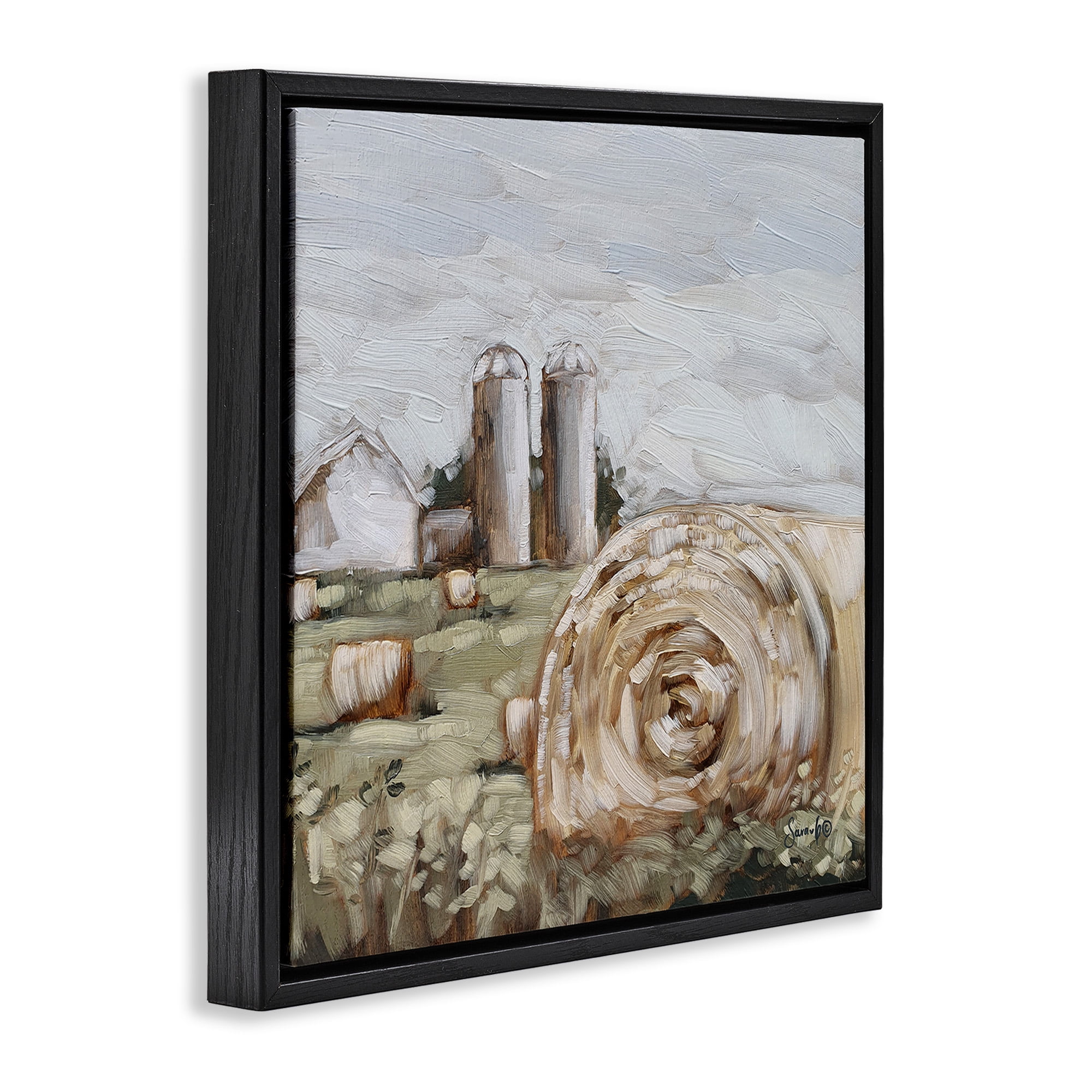 Stupell Industries Hay Bales Farmland Pasture Landscape Painting Black Floater Framed Canvas Art Print Wall Art, 25 x 25