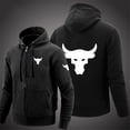 thumbnail image 4 of 2024 Spring Autumn Men's Dwayne Johnson Brahma Bull Tattoo Logo Printed Classic Zipper Solid Color Sports Casual Loose Hoodies, 4 of 5