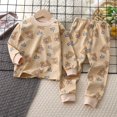 thumbnail image 2 of Odeerbi Infant Boys Girls Pajama Sets Soft Cotton Long Johns Cartoon Printed Base Layer Set Thermal Underwear Set Casual Collar Long Sleeve Tops Printed Long Pants Outfit Sets Khaki, 2 of 4