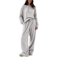 thumbnail image 4 of Usloyux Women's 2 Piece Striped Lounge Set Long Sleeve Pullover Top and Wide Leg Pants Matching Tracksuit Outfits with, Gray M, 4 of 6