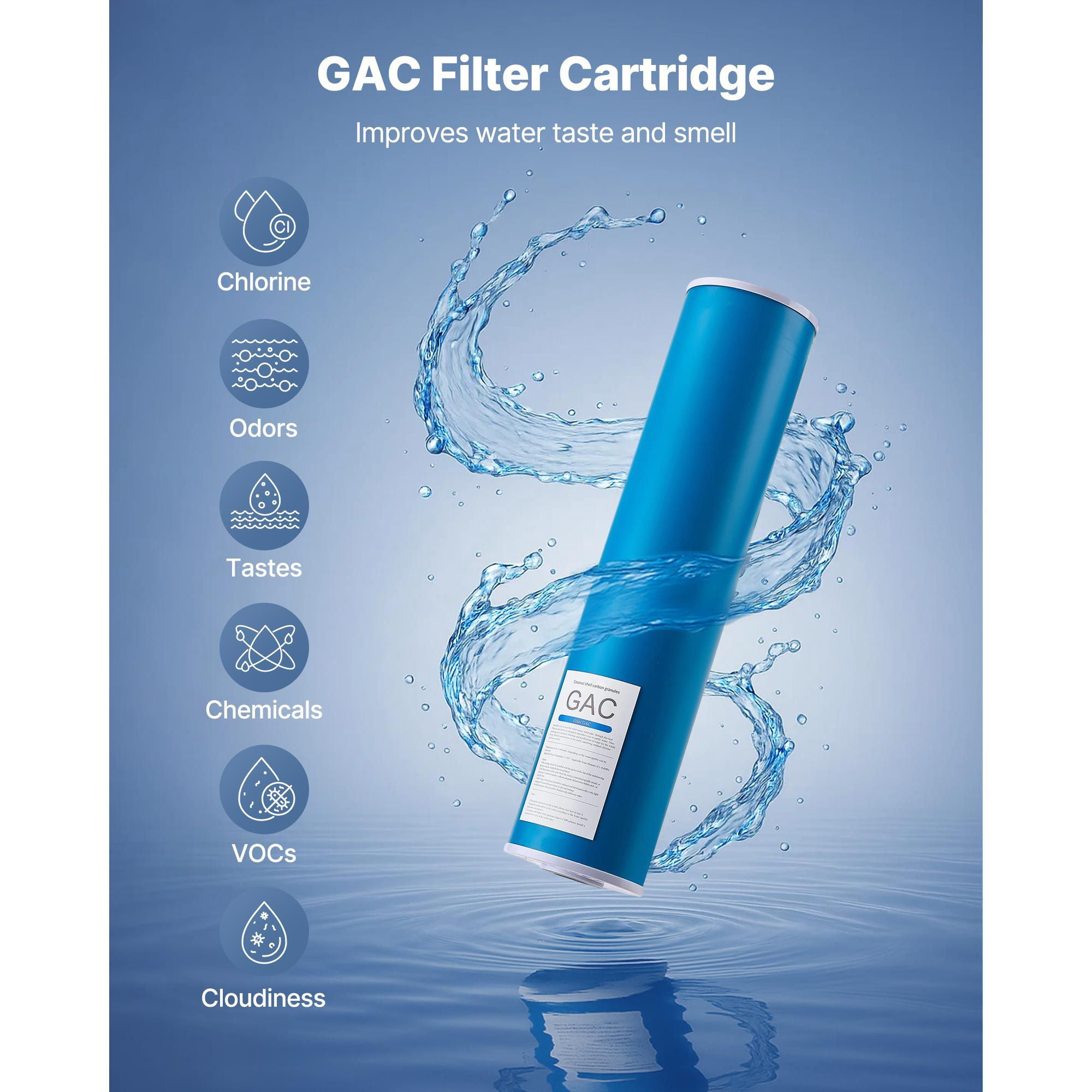 Whole House Water Filter Replacement Cartridge 4.5x20 Inch GAC Coconut Carbon 100000 Gallon for Kitchen Bathroom