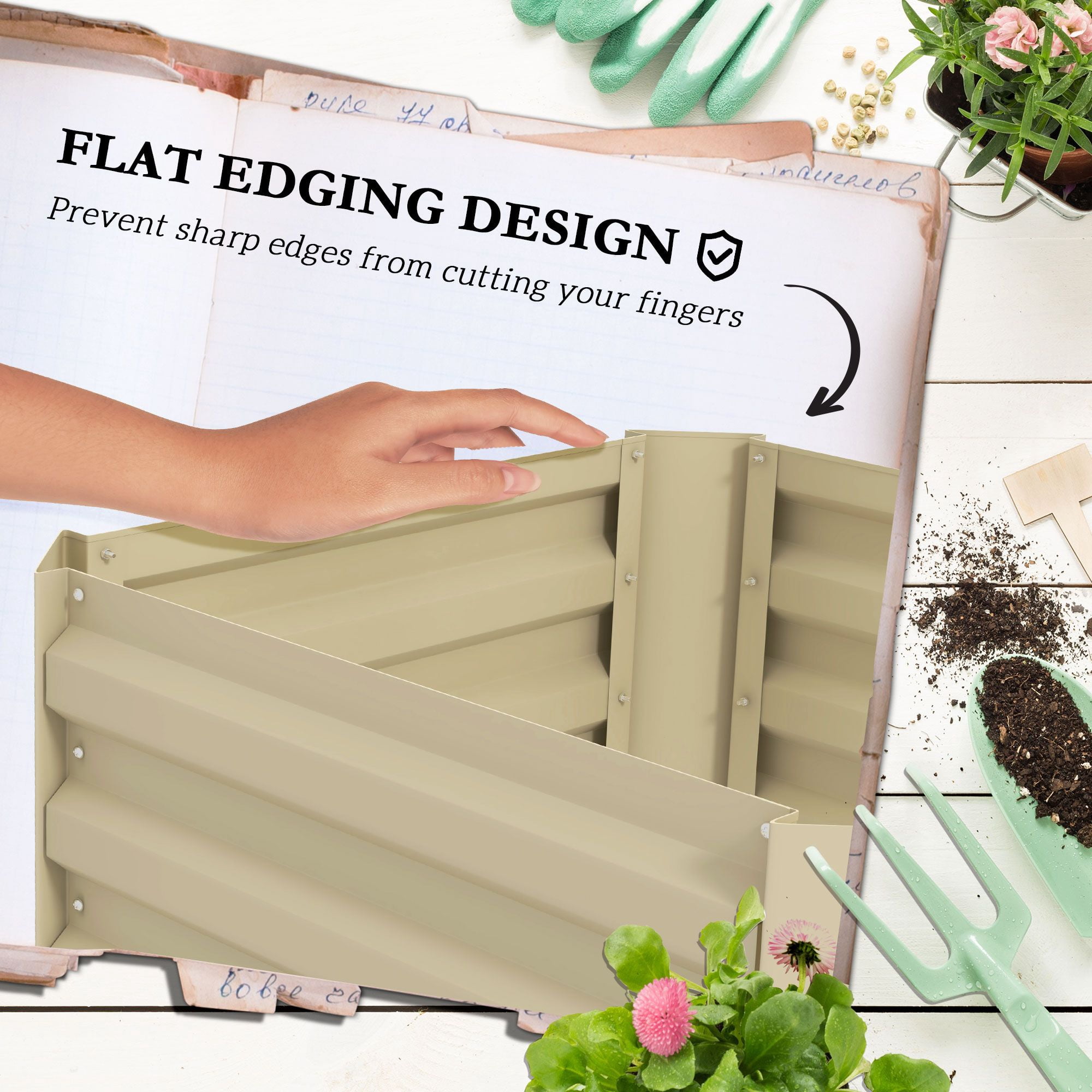 Outsunny Galvanized Steel Raised Garden Bed with Adjustable Tomato Trellis Cage, 24" x 24" x 73.5" Cream White Planter for Vegetables and Climbing Vines in Backyard or Patio