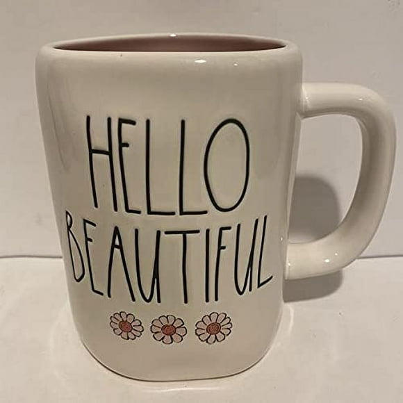 Rae Dunn Tasse à Café HELLO BEAUTIFUL - avec Fleurs - Céramique - 35 Po D x 5 Po H - 16 oz