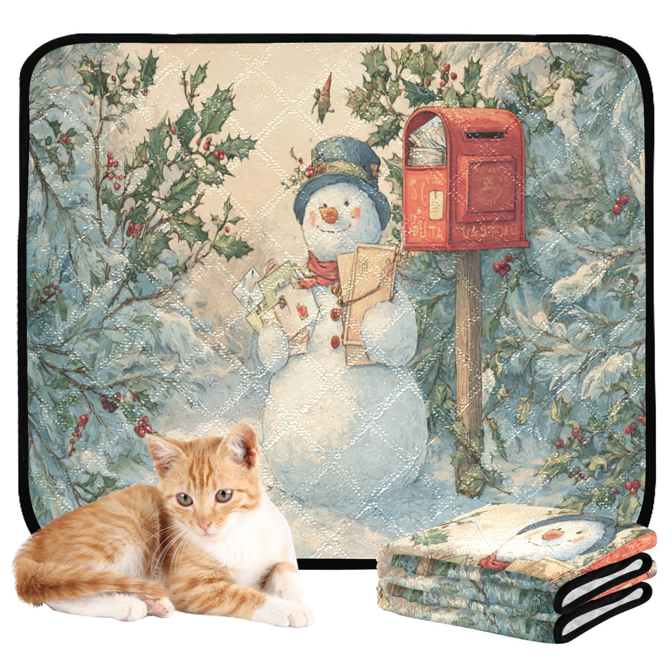 Qxltty Snowman Postman Cat litter Pads Pet Set of 2 Diaper Mats Center Anti-leakage Layer Absorbent Soft and Comfortable