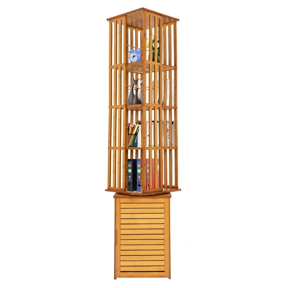 Miumaeov 360° Rotating Bookshelf 6 Tier Bamboo Bookcase Storage Shelf Freestanding Display Rack Brown