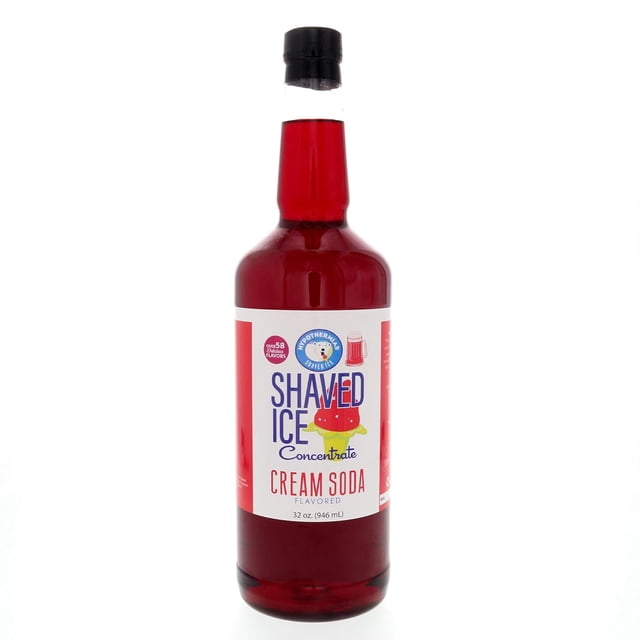 Concentrado de sabor a jarabe para raspados y conos de nieve - Cuarto de galón (32 onzas líquidas) - Rinde 8 galones de jarabe listo para usar - Refresco de crema roja - Sin azúcar - Debe agregar