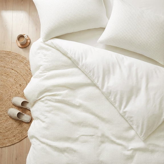 DCSKY 3-Piece White Waffle Weave Duvet Sets, King