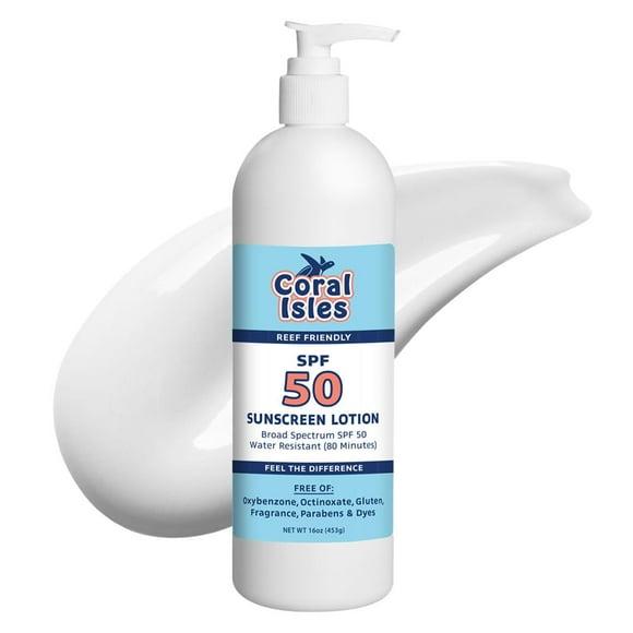 Protector solar Coral Isles SPF 50 de amplio espectro, 480 ml, resistente al agua