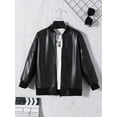 thumbnail image 4 of Boys Cool Regular Fit PU Leather Jacket, Comfortable Zip-up Outerwear For Fall And Winter, 4 of 9