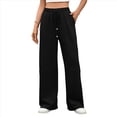 thumbnail image 3 of Pantalones Deportivos Anchos de Cintura Alta para Mujer, Holgados y con Cordón, A para Adolescentes Negro XL, 3 of 10