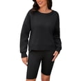 thumbnail image 1 of Sudadera recortada ATHLECHIC para mujeres, cuello redondo, suéter de felpa oversized, moda, tops de pullover de otoño, XL negro, 1 of 5
