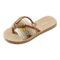 thumbnail image 4 of Rokment Women's Bohemian Ethnic Flat Dress Flip Flops Beach Vacation Summer Casual Waterproof Slip on Thongs Sandals Boho Dressy Slides Beige Size 9, 4 of 5