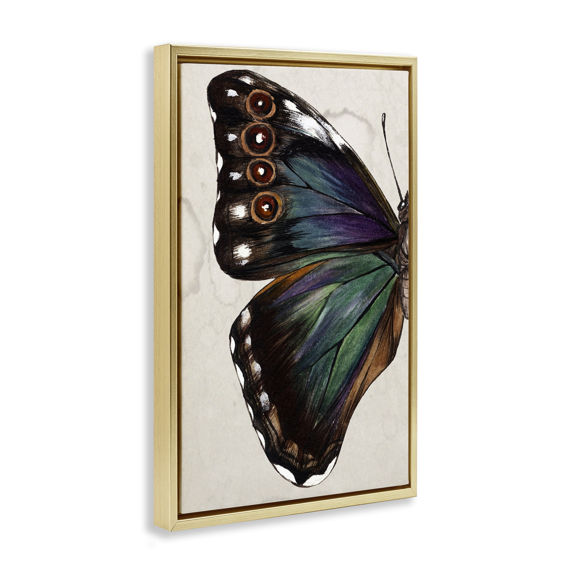Stupell Industries Traditional Butterfly Wing Animals & Insects Painting Gold Floater Framed Canvas Art Print Wall Art, 21 x 31