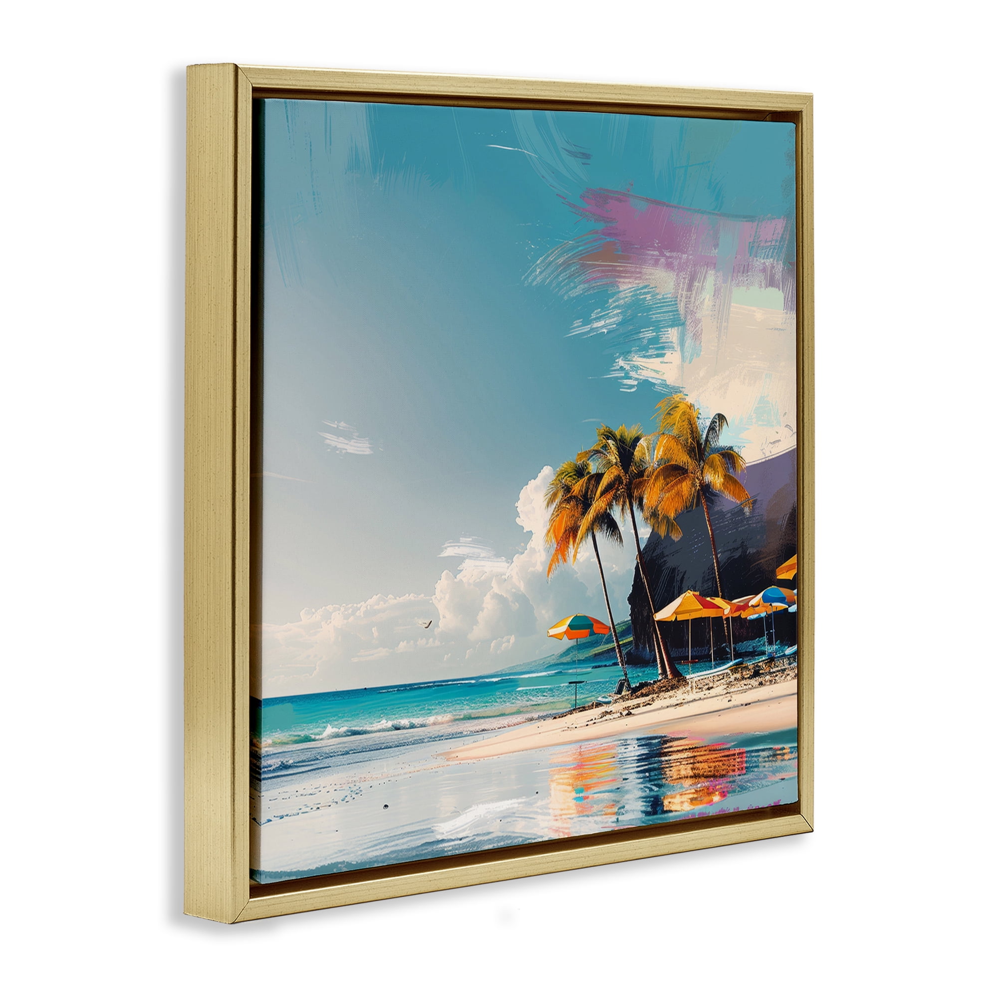 Stupell Industries Contemporary Shoreline Bliss Nautical & Beach Painting Gold Floater Framed Canvas Art Print Wall Art, 25 x 25