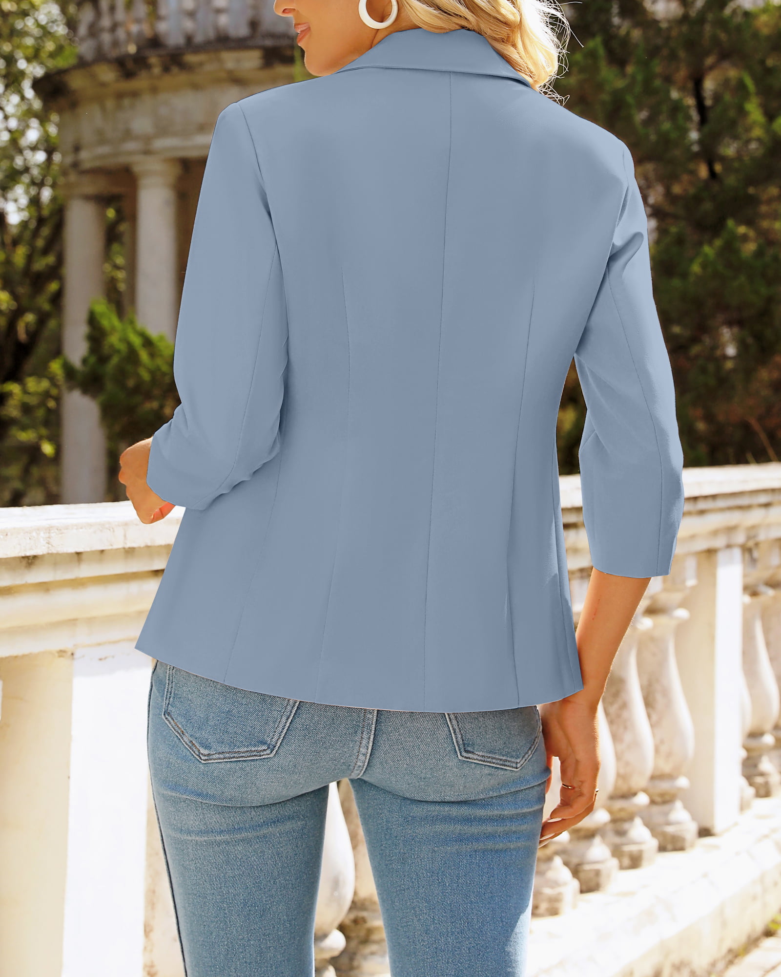 luvamia Womens Blazer Open Front 3/4 Ruffle Sleeve Business Office Jacket  Blazer Dusty Rose Size M Fit Size 8 Size 10