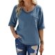 thumbnail image 1 of Camiseta de Mujer Color Puro Manga Media Cuello en V Azul Claro S, 1 of 6