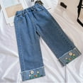thumbnail image 5 of Otqutp Children Casual Trousers Kids Toddler Baby Floral Embroidery Pattern Solid Spring Summer Jeans Cute Pants For Little Girls, 5 of 9