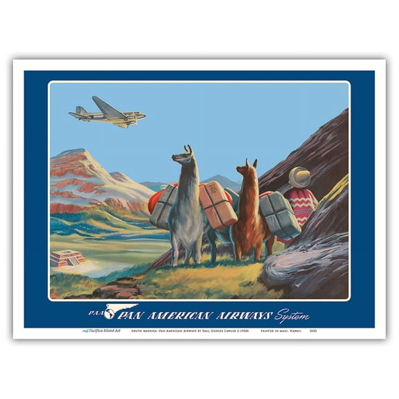 South America - Wings Over the World - Pan American Airways System - Douglas DC-3 - Vintage Airline Travel Poster by Paul George Lawler c.1930s - Master Art Print (Unframed) 9in x 12in
