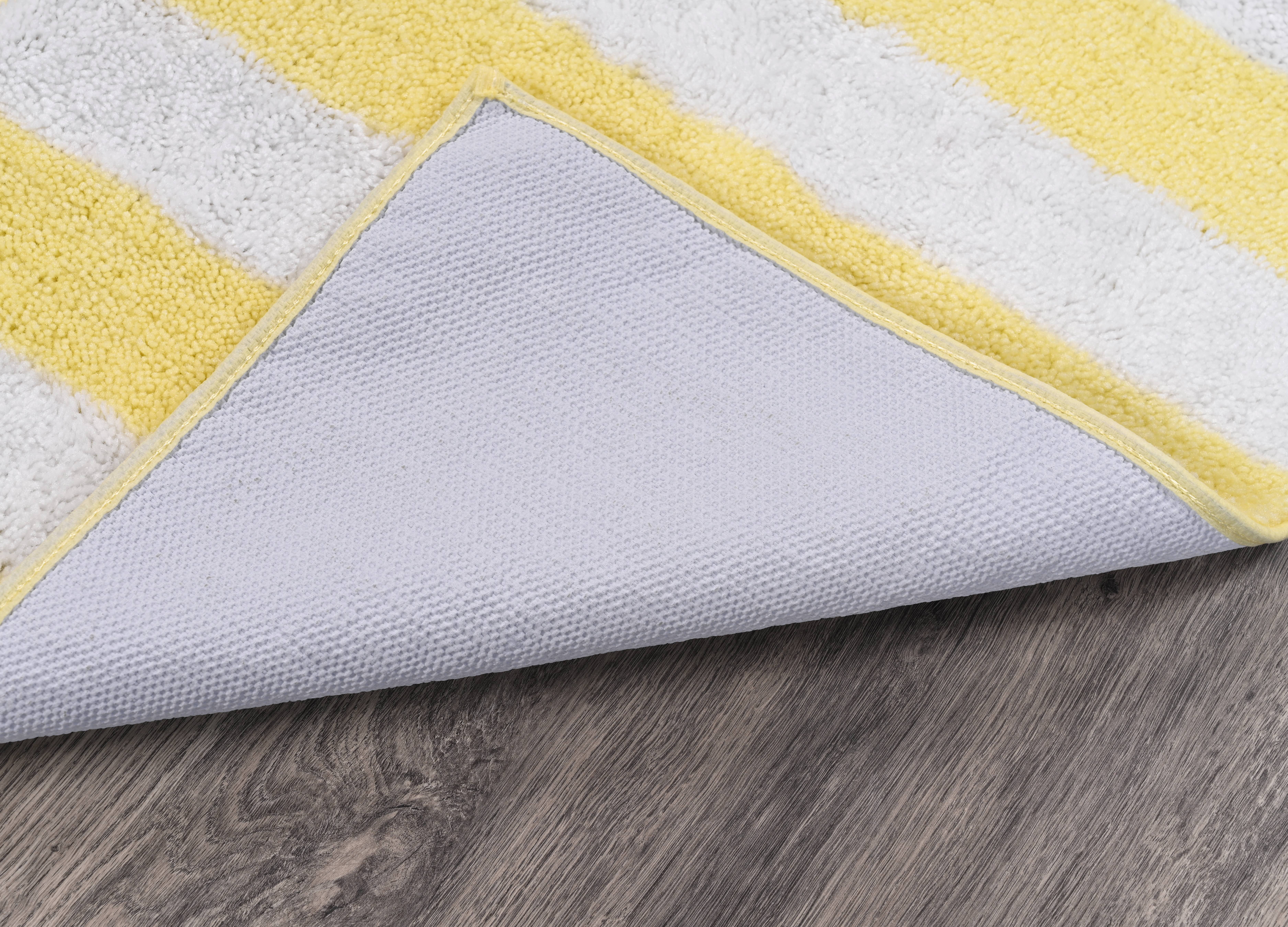 Garland Rug Beach Stripe Washable Rubber Ducky Yellow/White Bathroom Rug, 21" x 34"