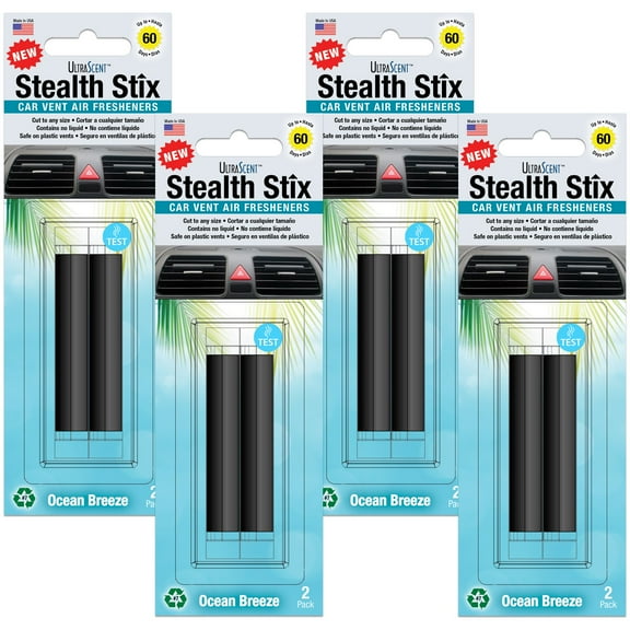 Stealth Stix, Car Air Freshener, Long Lasting Vent Clip Freshener, Ocean Breeze Scent, 4-Pack (2 per pack)
