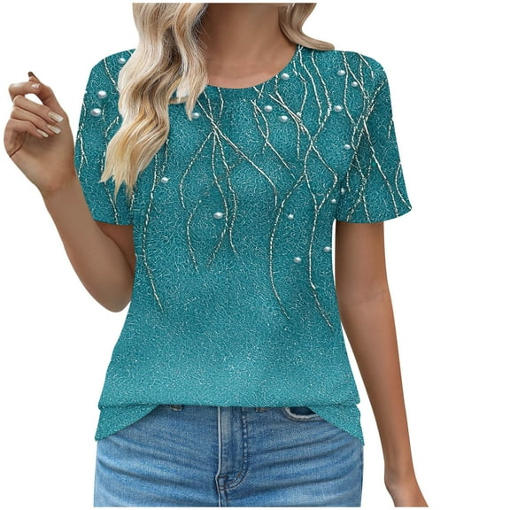 ZQUUVOU Women's T-Shirt Crew Neck Casual Short Sleeve Blouse Multicolor (2XL)