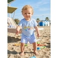 thumbnail image 5 of BemeyourBBs Toddler Baby Boy Summer Clothes Infant Baby Boys Summer Beach Holiday Outfit Shorts Sets Short Sleeve Castle Embroidery T -Shirt Tops and Plaid Plaid Pockets Shorts Set, 5 of 9