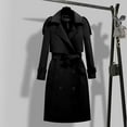 thumbnail image 6 of comerut Women Coat Autumn Winter Belted Turn-down Collar Elegant Solid Color Dual Pocket Long Sleeves Thick Warm Mid-long Office Ladies Female Jacket Outwear, 6 of 8