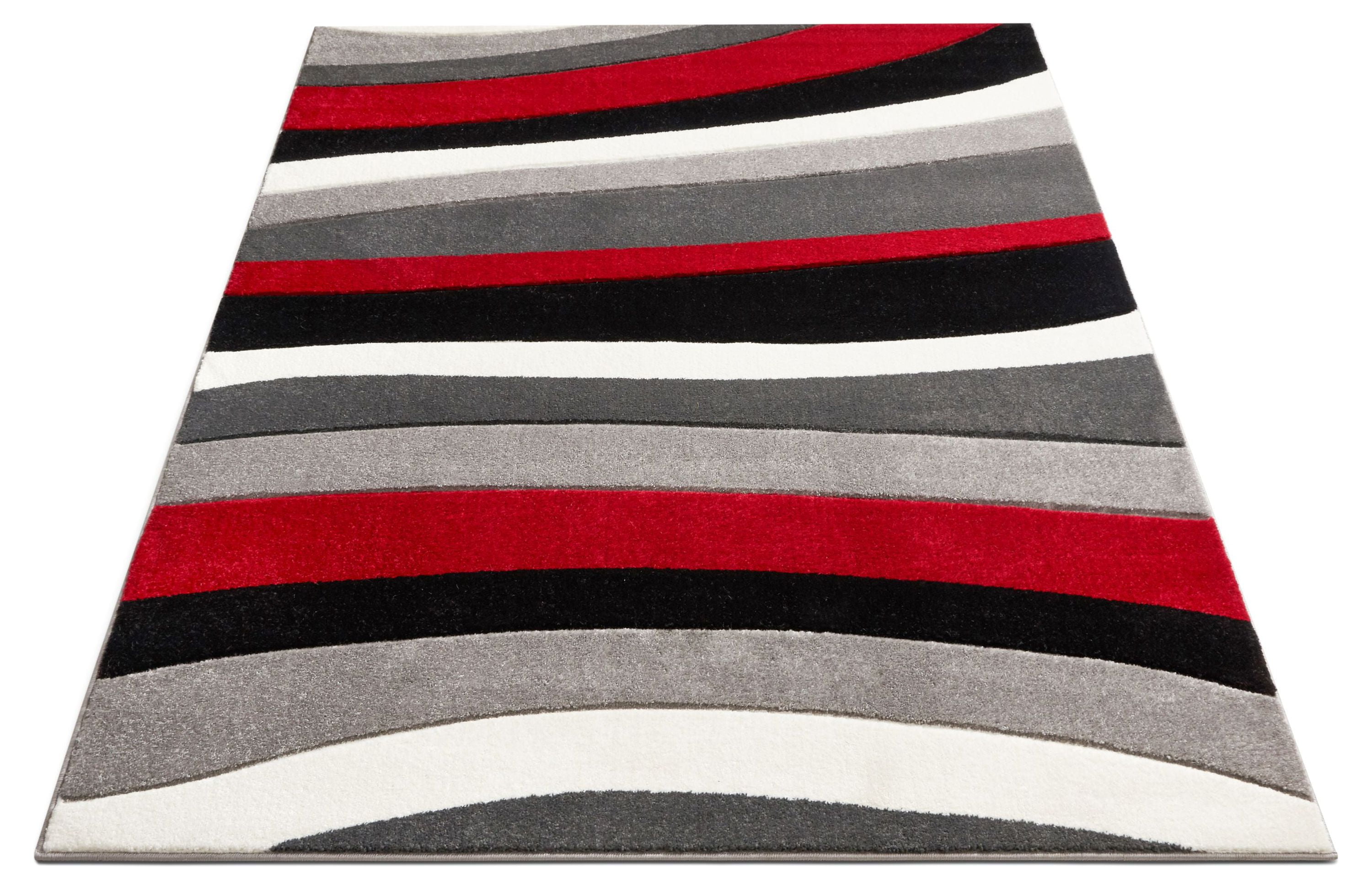 Well Woven Ruby Rad Waves Modern Contemporary Red Geometric Solid Stripes 3'11" x 5'3" Area Rug