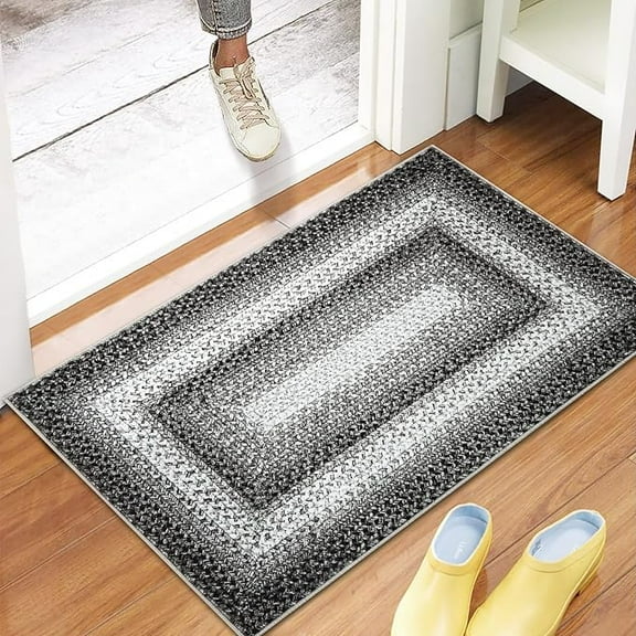 IDEALHOUSE Area Rugs 2x3ft, Gray, Washable, Non Slip, Modern Braided Print, Low Pile Accent Rug for Entryway, Kitchen, Bedside