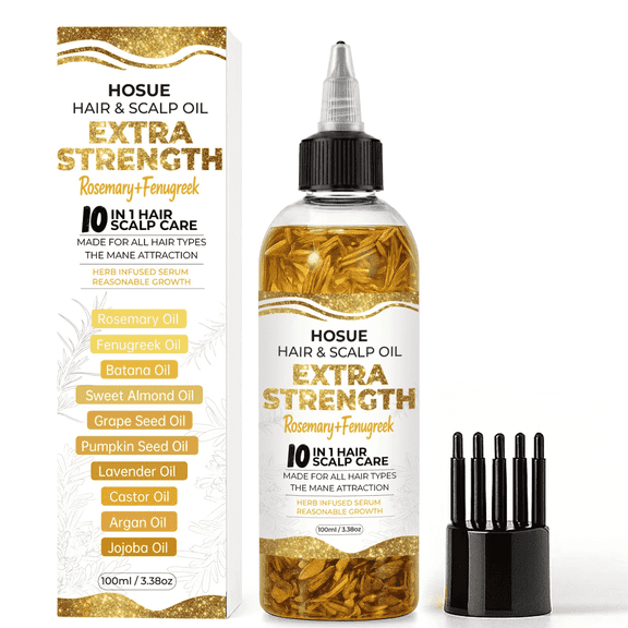 HOSUE Extra Strength 10 In 1 Scalp & Hair Oil with Rosemary Fenugreek for Hair care, frizz, dryness, oiliness,Dry Hair 3.38 oz