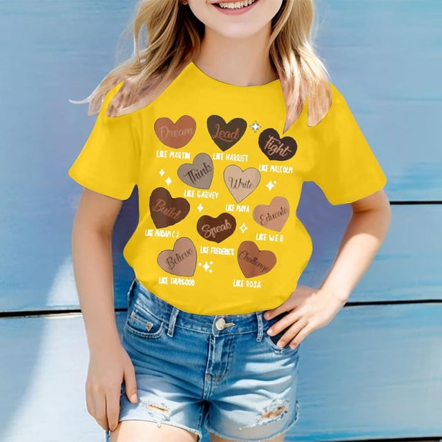 Chemises pour Filles Col Rond Imprimé Chemise à Manches Courtes pour Fillettes Chemises d'Été pour Filles Vêtements pour Filles 4-5 Ans Mode pour Filles