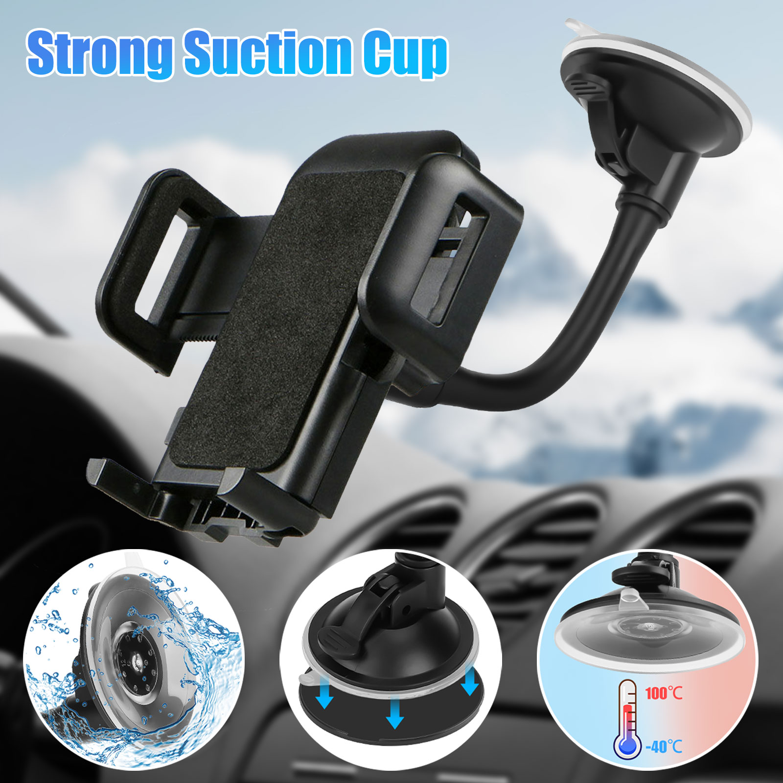 TSV Universal Car Windshield Dashboard Suction Cup 360 Degree Mount Holder Stand for Cellphones iPhone Android, Long Arm Car Phone Holder Windscreen Car Cradle - image 5 of 9